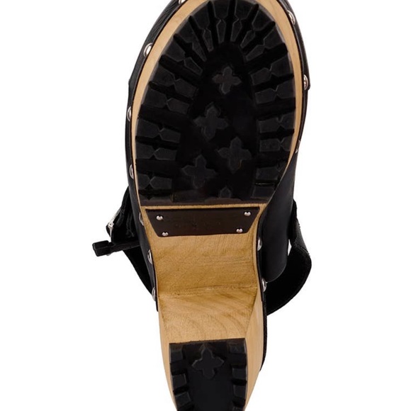 Black Slingback High Block Platform Heeled Organic Cotton Lined Clogs - Picture 6 of 6